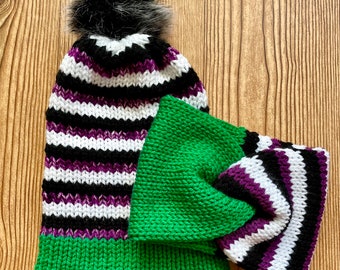 Gorros de punto y diademas retorcidas inspiradas en Beetlejuice