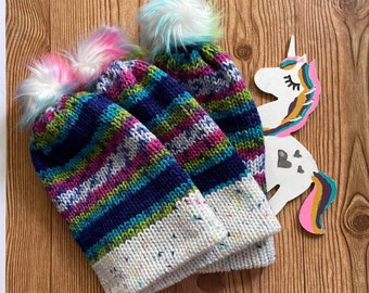 Unicornio Arco Iris Gorros de Punto