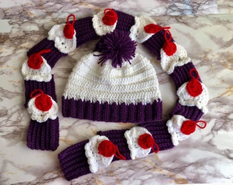 Cupcake Inspirado en el Gorro de Ganchillo y Juego de Bufanda