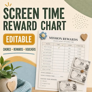 Reward Chart Printable | Screen Time Chore System | Vouchers | Instant Download | Ages 6–13