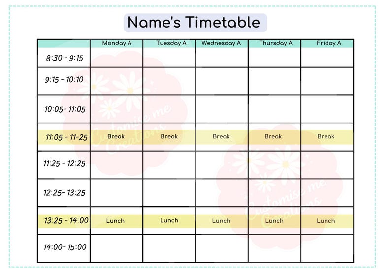 Editable Timetable Template | Secondary School Student Weekly Schedule ...