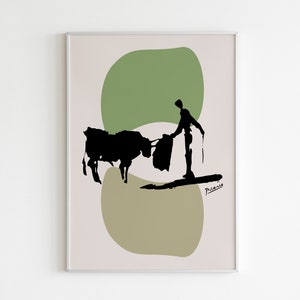 Impresión de Picasso, cartel de corrida de toros, impresión digital, arte de Picasso, decoración de paredes, decoración del hogar, impresión artística, descarga digital, arte contemporáneo, pintura