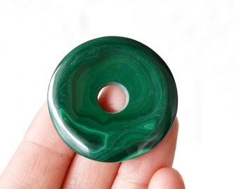 1 " Malachite Donut Pendant, Crystal Malachite, Crystal Green jewelry, handcrafted and carved from a single piece of green Malachite