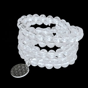 Crystal Quartz Beads Mala Bracelet, 108 Prayer Beads Necklace, Mala 108 Beads Clear Quartz Crystal Necklace, Wrist Mala Beads Bracelet