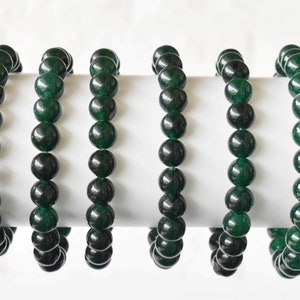 Green Jade Bracelet A Round Bead Bracelet, Gemstone Bracelet 4mm, 6mm, 8mm, 10mm image 1