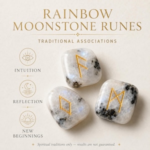 Rainbow Moonstone Rune Sets Elder Futhark Rune Set comes with black Velvet Pouch to Carry and Rune Card,Moonstones Runes,Rune Stone,Rune Set image 8