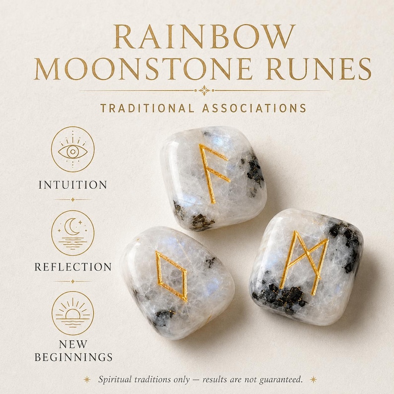 Rainbow Moonstone Rune Sets Elder Futhark Rune Set comes with black Velvet Pouch to Carry and Rune Card,Moonstones Runes,Rune Stone,Rune Set image 8