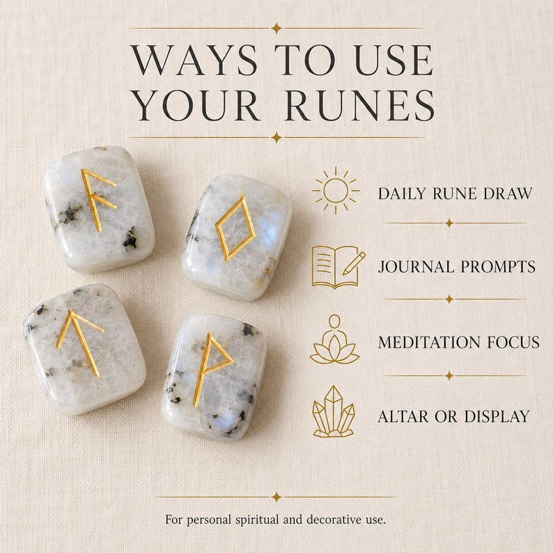 Rainbow Moonstone Rune Sets Elder Futhark Rune Set comes with black Velvet Pouch to Carry and Rune Card,Moonstones Runes,Rune Stone,Rune Set image 10