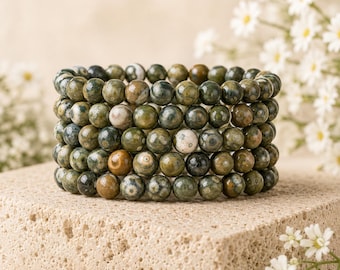 Ocean Jasper Bracelet A Round Bead Bracelet, Gemstone Bracelet 4mm, 6mm, 8mm, 10mm