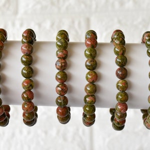 Unakite Bracelet A Round Beaded Bracelet Healing Bracelet, Handmade Stretch Bracelet 4mm, 6mm, 8mm, 10mm