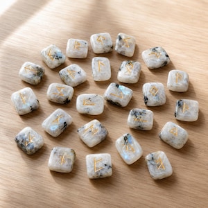 Rainbow Moonstone Rune Sets Elder Futhark Rune Set comes with black Velvet Pouch to Carry and Rune Card,Moonstones Runes,Rune Stone,Rune Set image 4