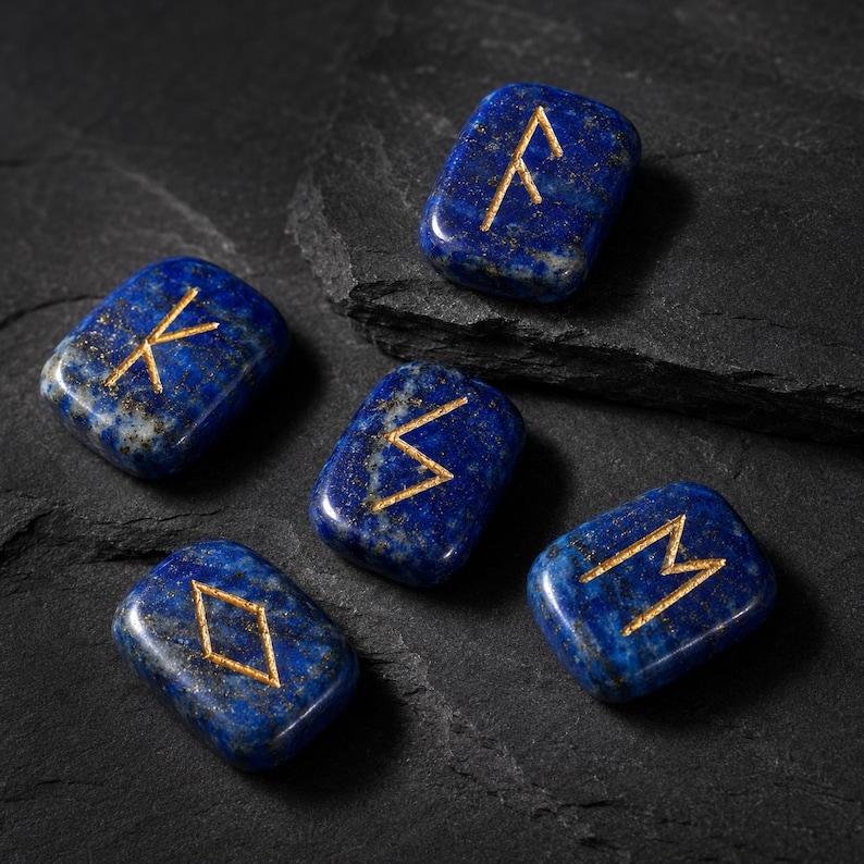 Lapis Lazuli Rune Sets Elder Futhrak Rune Set comes with black velvet pouch to carry and rune card image 6
