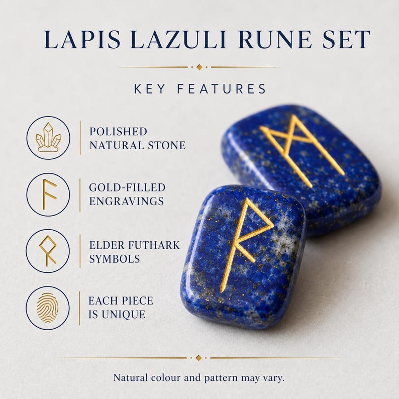 Lapis Lazuli Rune Sets Elder Futhrak Rune Set comes with black velvet pouch to carry and rune card image 9