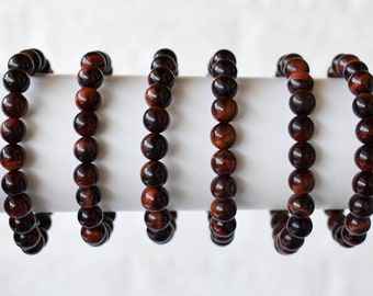 Crystal Red Tiger Eye Bracelet, Round Bead Bracelet, Gemstone Handmade Starchy Bracelet 4mm, 6mm, 8mm, 10mm Beaded Bracelet, Jewelry Beads
