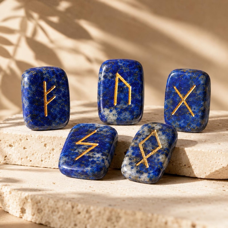 Lapis Lazuli Rune Sets Elder Futhrak Rune Set comes with black velvet pouch to carry and rune card image 3
