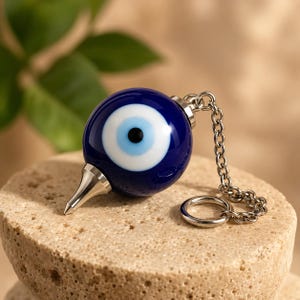 Evil Eye Ball Crystal Pendulums, Natural Powerful Turkish Talismans For Healing and Dowsing, Wholesale Bulk Lot Raw Gemstones For Protection