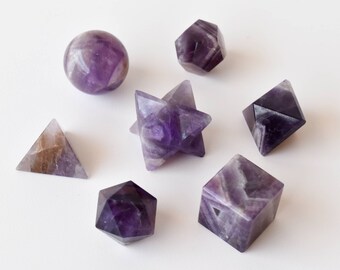 こたつ amethyst 7 Pcs Amethyst Platonic Solids Sacred Geometric Set Crystal
