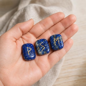 Lapis Lazuli Rune Sets Elder Futhrak Rune Set comes with black velvet pouch to carry and rune card image 2