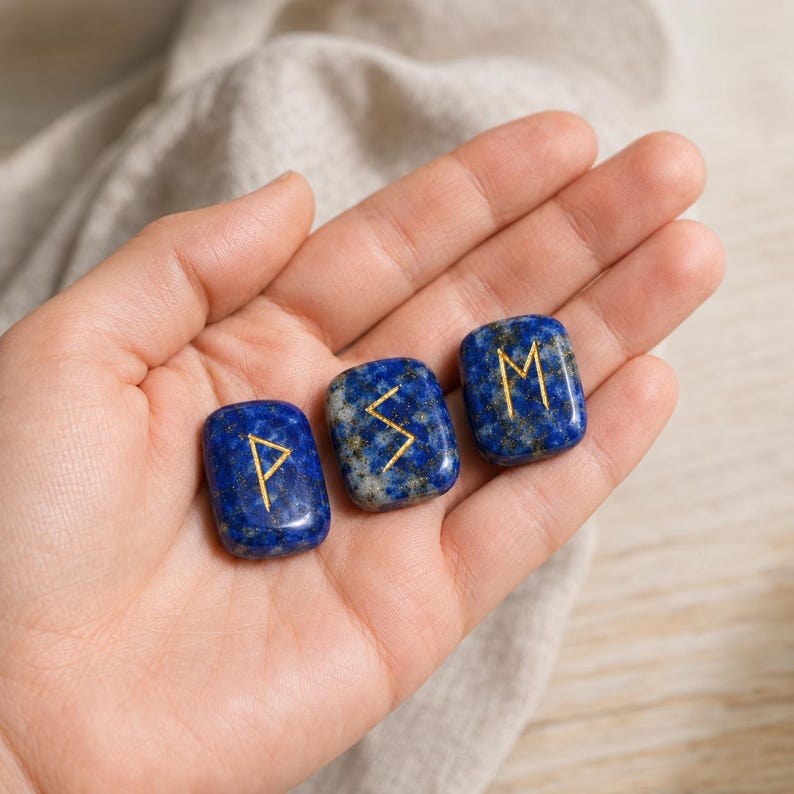 Lapis Lazuli Rune Sets Elder Futhrak Rune Set comes with black velvet pouch to carry and rune card image 2