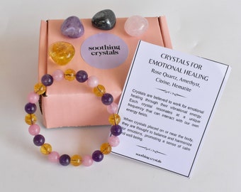 EMOTIONAL HEALING Crystals Set, Healing Gift, Healing Crystal Set, Energy Gift Stones, Emotional Crystal Sets, Grounding Gifts Stones Set