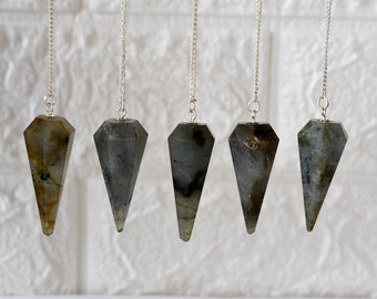 Labradorite Faceted Cone Pendulum, Powerful Healing Crystal Jewelry Making Pendant, Chakra Balancing Gemstones, Crystal Labradorite Pendulum
