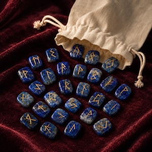 Lapis Lazuli Rune Sets Elder Futhrak Rune Set comes with black velvet pouch to carry and rune card image 7