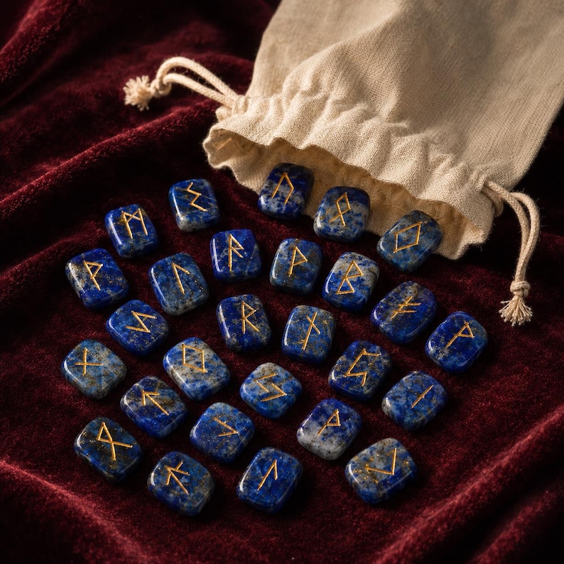 Lapis Lazuli Rune Sets Elder Futhrak Rune Set comes with black velvet pouch to carry and rune card image 7