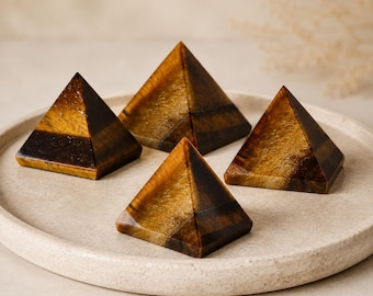 One (1) Tiger Eye Crystal Pyramid - Crystal Grid And Chakra Balancing Pyramid
