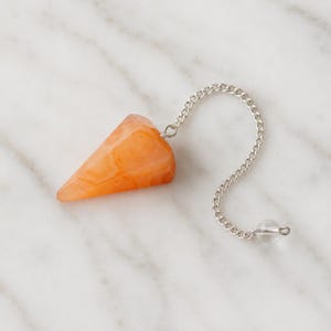 Carnelian Faceted Cone Pendulum Healing Crystal Stone Pendulum with Chain, Healing Energy Stone, Jewelry Making, Balancing Stone,Unique Gift