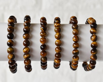 Crystal Tiger Eye Bracelet Round Bead Bracelet, Gemstone Bracelet 4mm, 6mm, 8mm, 10mm Beaded Bracelet, Tiger Eye Gemstone Healing Bracelet