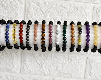 Lava Bead Bracelet - Aromatherapy Essential Oil Diffuser, Spiritual Yoga Gift for Her, Lava Rock Crystal Beads Jewelry, Gemstones Diffuser