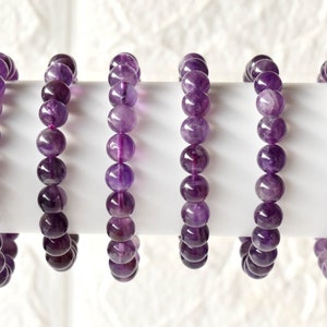 Amethyst Bracelet Round Bead Bracelet, Gemstone Bracelet 4mm, 6mm, 8mm, 10mm Crystal Gemstone Bracelet, Handmade Stretchy Crystal Bracelet