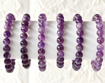 Amethyst Bracelet Round Bead Bracelet, Gemstone Bracelet 4mm, 6mm, 8mm, 10mm Crystal Gemstone Bracelet, Handmade Stretchy Crystal Bracelet