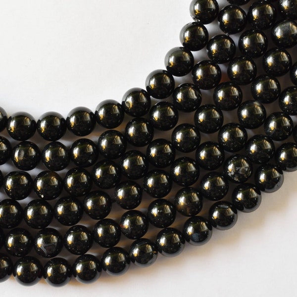 Black Tourmaline Round Beads 4mm, 6mm, 8mm, 10mm, 12mm Crystal Beads, Beaded Necklace Gemstones, Project For Beads, Mala For Crystal Beads
