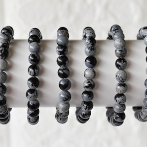 Snowflake Obsidian Bracelet A Round Bead Bracelet, Gemstone Bracelet 4mm, 6mm, 8mm, 10mm