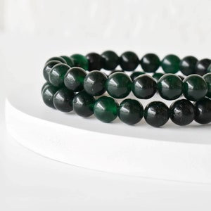 Green Jade Bracelet A Round Bead Bracelet, Gemstone Bracelet 4mm, 6mm, 8mm, 10mm image 5