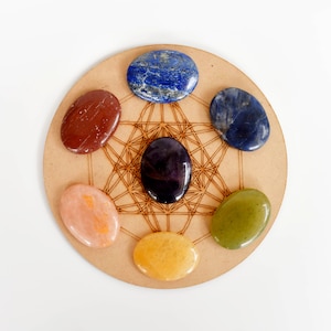 7 Chakra Worry Stones Set met kaart, echte gepolijste handgesneden zakpalm edelstenen voor genezing en balancering van chakra's,
