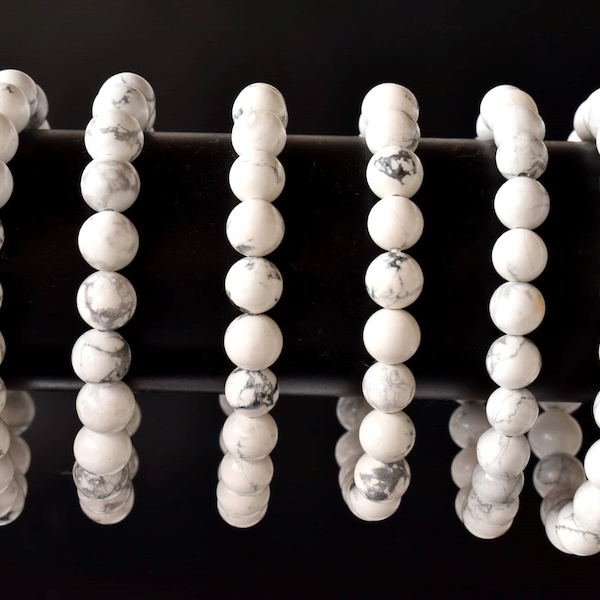 Howlith Armband Runde Perlen Armband Heilung Armband, Handmade Stretch Armband 4mm, 6mm, 8mm, 10mm, Howlite Edelstein Perlen Armband
