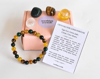 Harbouring GOOD FORTUNE Crystals Set, Good Fortune Gift, Stone For Gift Set, Crystal Good Fortune, Gift Box For Fortune , Wealth Crystal Set