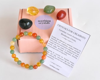 Energizes CREATIVITY Crystals Set, Gift For Creativity, Crystal Box For Creativity, Gemstone Gift Box, Healing Intention Creativity Set