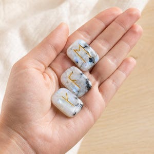 Rainbow Moonstone Rune Sets Elder Futhark Rune Set comes with black Velvet Pouch to Carry and Rune Card,Moonstones Runes,Rune Stone,Rune Set image 2