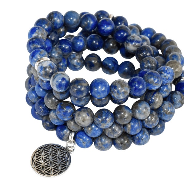 Lapis Lazuli Beads Mala Bracelet, 108 Prayer Beads Necklace, Mala 108 Beads Crystal Necklace, Wrist Mala Beads Bracelet, Energised Yoga