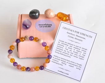Enhances STRENGTH Crystals Set, Strength Gifts, Strength Crystal Set Stones, Healing Stone Gift Set, Power Gemstone Gift Set, Strength Kits