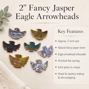 2'' Fancy Jasper Eagle Arrowheads Fabricación de joyas y envoltura de alambre, hermosa pieza de exhibición imagen 8