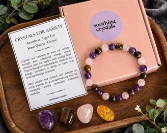 Conjunto de cristales de ANSIEDAD calmante, regalo para la ansiedad / Piedras de conjunto de cristales para aliviar el estrés / Cristales curativos para la ansiedad / Conjunto para piedras preciosas de ansiedad