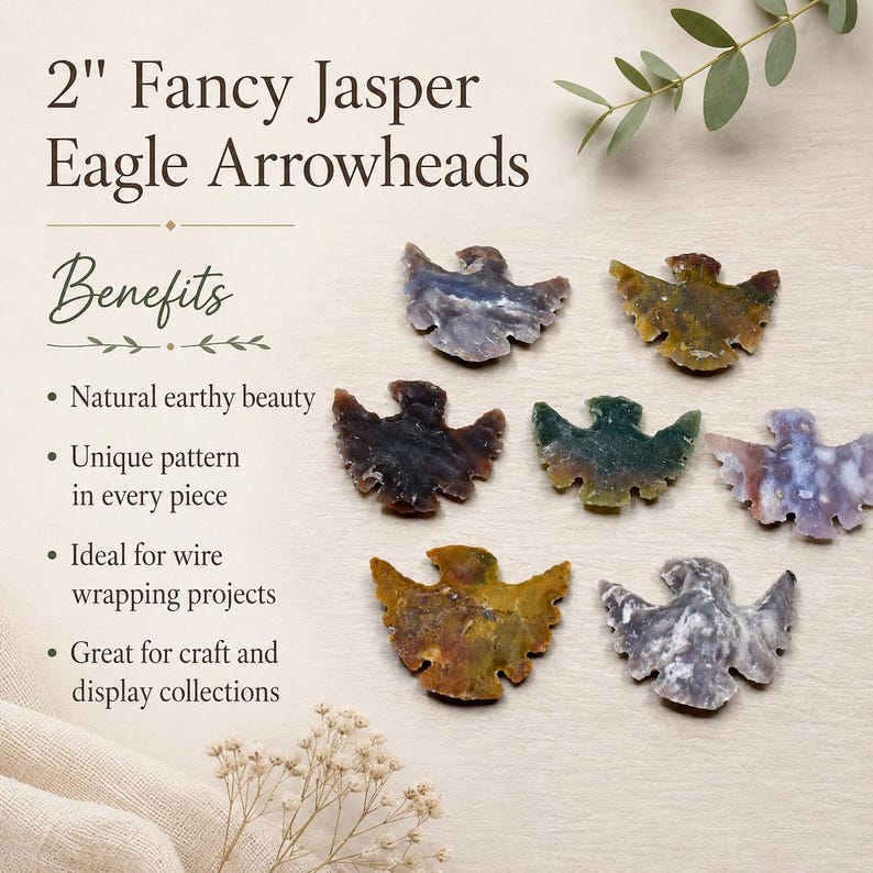 2'' Fancy Jasper Eagle Arrowheads Fabricación de joyas y envoltura de alambre, hermosa pieza de exhibición imagen 7