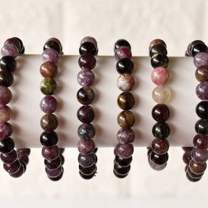 Watermelon Tourmaline Bracelet Round Bead Bracelet, Gemstone Handmade Bracelet, 6mm, 8mm, 10mm Beaded Tourmaline Bracelet, Necklace Beads