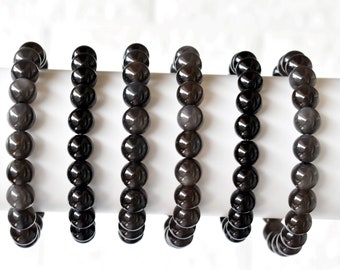 Black Obsidian Bracelet Round Bead Bracelet, Gemstone Bracelet 4mm, 6mm, 8mm,10mm Crystal Beaded Bracelet, Obsidian Jewelry, Handmade Stones