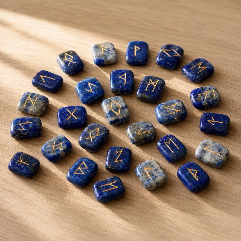 Lapis Lazuli Rune Sets Elder Futhrak Rune Set comes with black velvet pouch to carry and rune card image 4