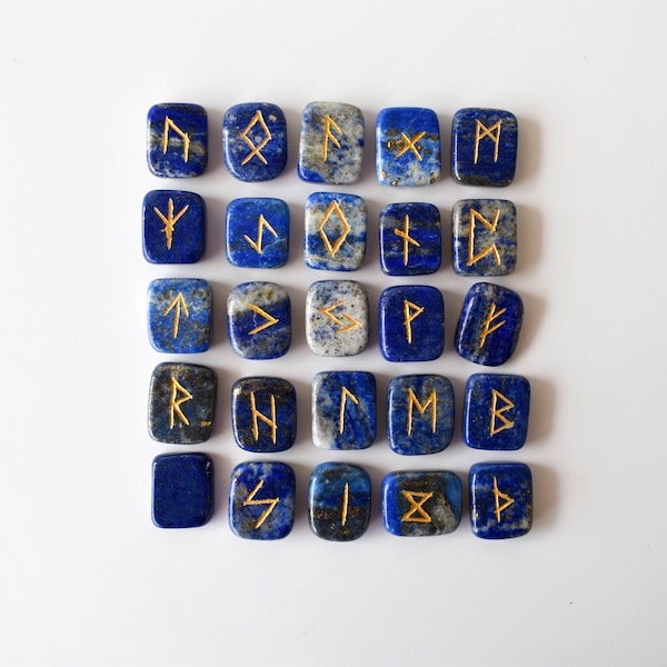 Lapis Lazuli Rune Sets Elder Futhrak Rune Set comes with black velvet pouch to carry and rune card